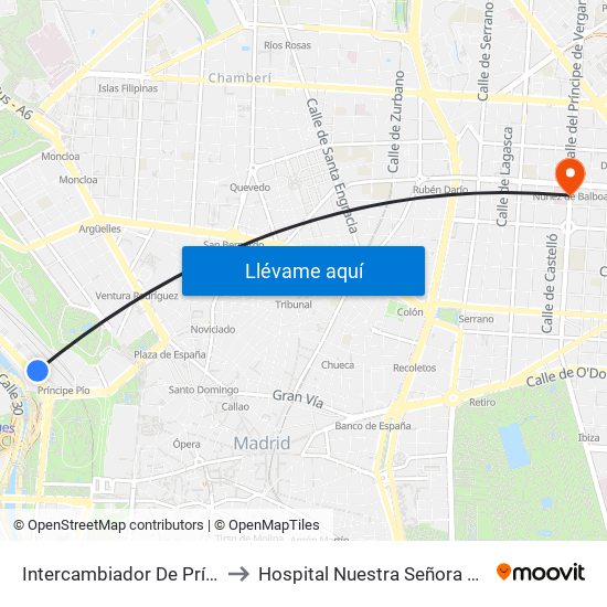 Intercambiador De Príncipe Pío to Hospital Nuestra Señora Del Rosario map