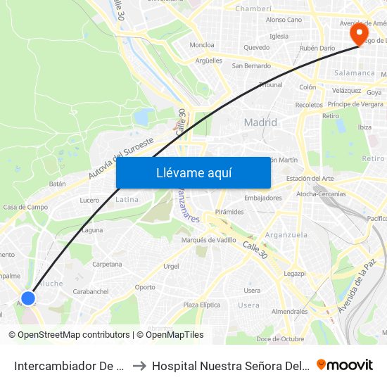 Intercambiador De Aluche to Hospital Nuestra Señora Del Rosario map