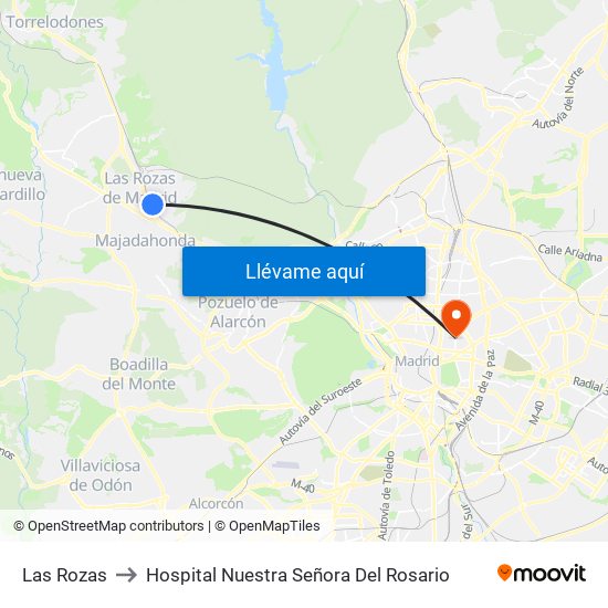 Las Rozas to Hospital Nuestra Señora Del Rosario map
