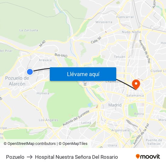 Pozuelo to Hospital Nuestra Señora Del Rosario map