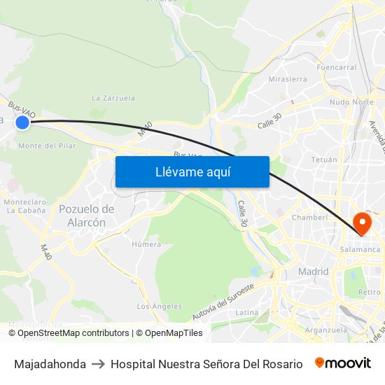 Majadahonda to Hospital Nuestra Señora Del Rosario map