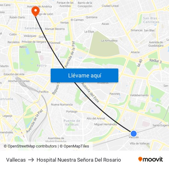Vallecas to Hospital Nuestra Señora Del Rosario map