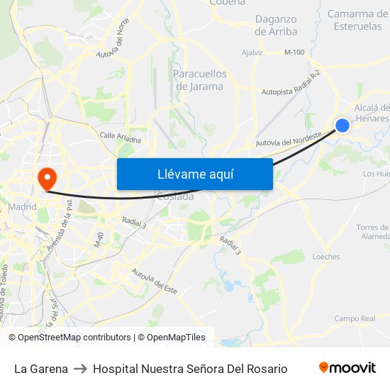 La Garena to Hospital Nuestra Señora Del Rosario map