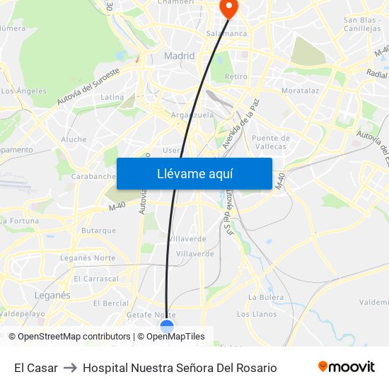El Casar to Hospital Nuestra Señora Del Rosario map