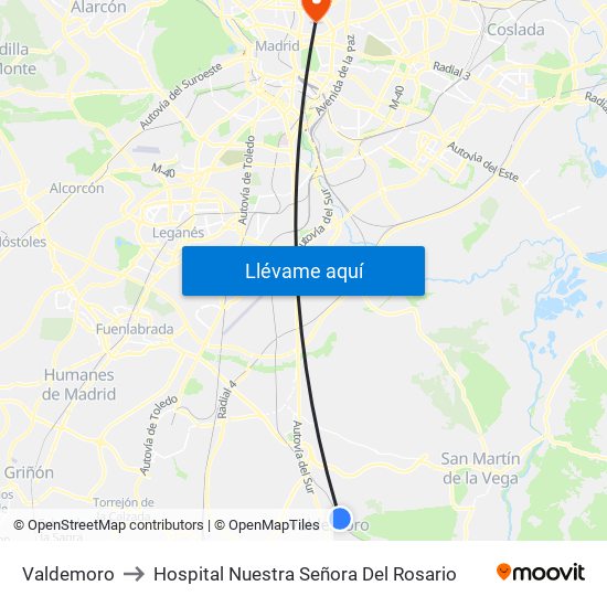 Valdemoro to Hospital Nuestra Señora Del Rosario map