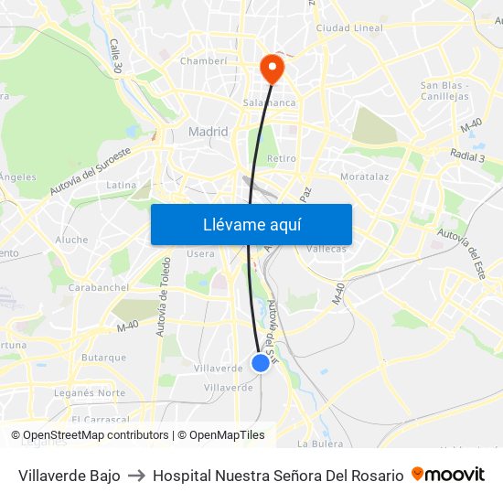 Villaverde Bajo to Hospital Nuestra Señora Del Rosario map