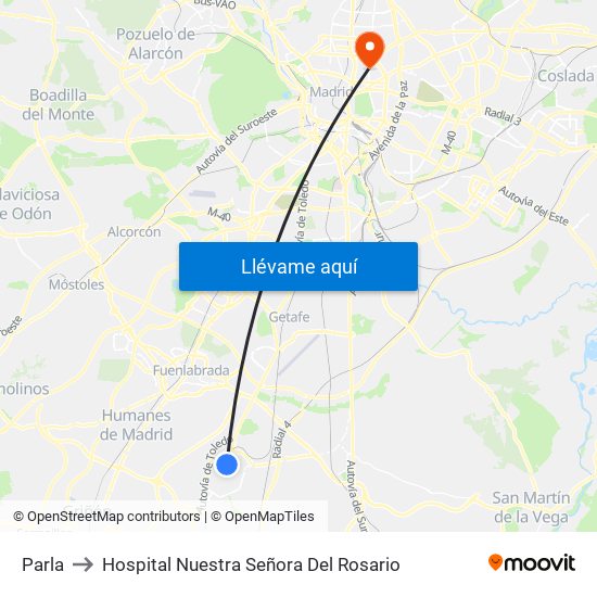 Parla to Hospital Nuestra Señora Del Rosario map