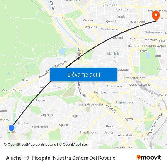Aluche to Hospital Nuestra Señora Del Rosario map
