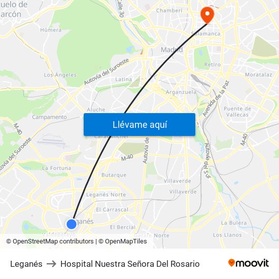Leganés to Hospital Nuestra Señora Del Rosario map