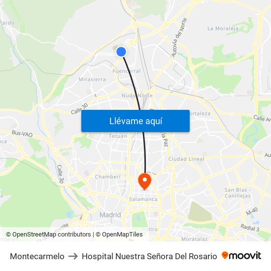 Montecarmelo to Hospital Nuestra Señora Del Rosario map