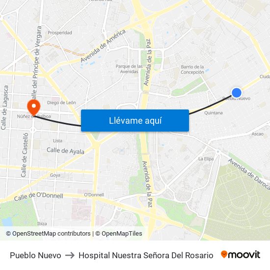 Pueblo Nuevo to Hospital Nuestra Señora Del Rosario map