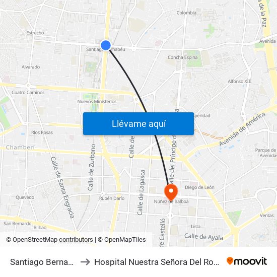 Santiago Bernabéu to Hospital Nuestra Señora Del Rosario map