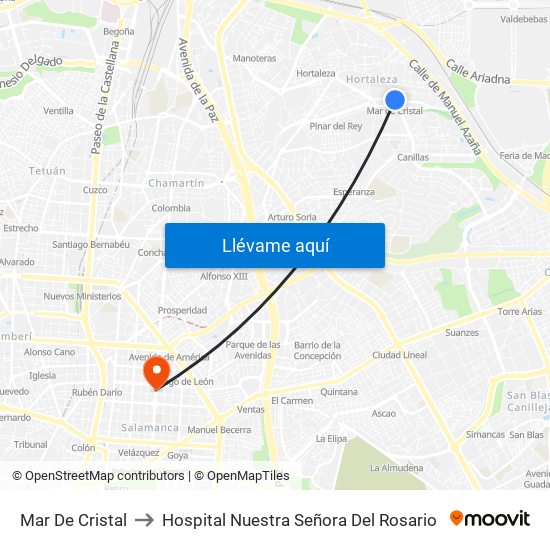 Mar De Cristal to Hospital Nuestra Señora Del Rosario map