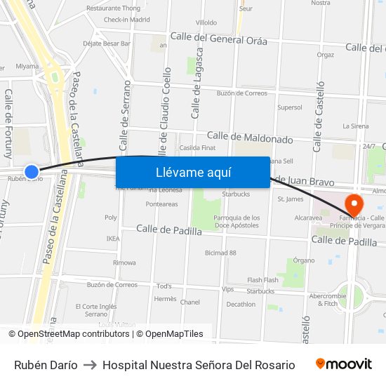 Rubén Darío to Hospital Nuestra Señora Del Rosario map