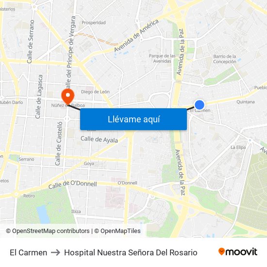 El Carmen to Hospital Nuestra Señora Del Rosario map