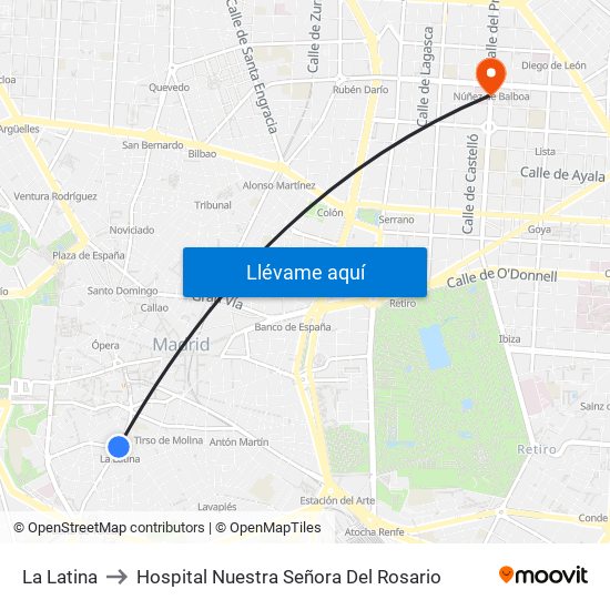 La Latina to Hospital Nuestra Señora Del Rosario map