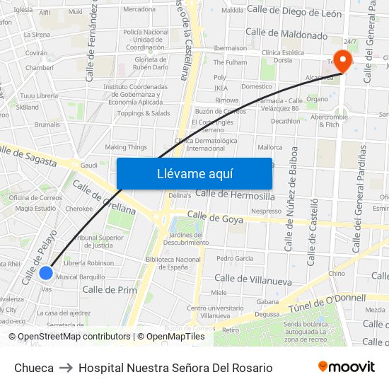 Chueca to Hospital Nuestra Señora Del Rosario map