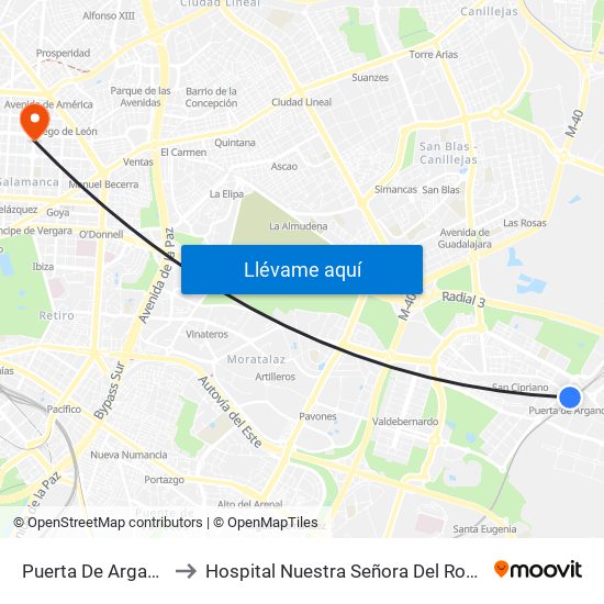 Puerta De Arganda to Hospital Nuestra Señora Del Rosario map