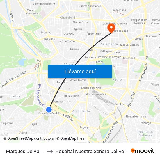 Marqués De Vadillo to Hospital Nuestra Señora Del Rosario map
