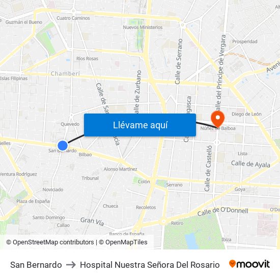 San Bernardo to Hospital Nuestra Señora Del Rosario map
