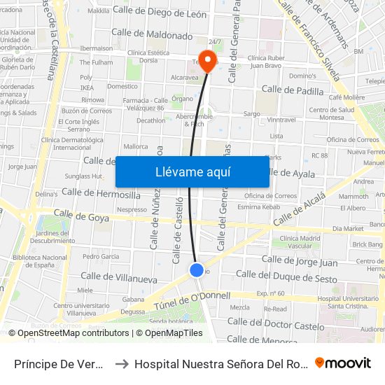 Príncipe De Vergara to Hospital Nuestra Señora Del Rosario map
