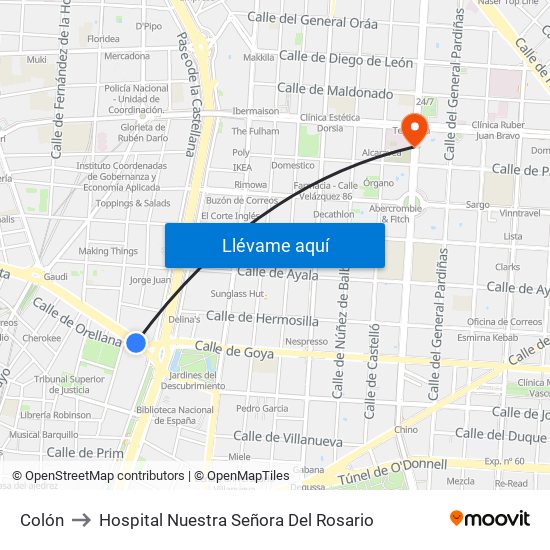 Colón to Hospital Nuestra Señora Del Rosario map