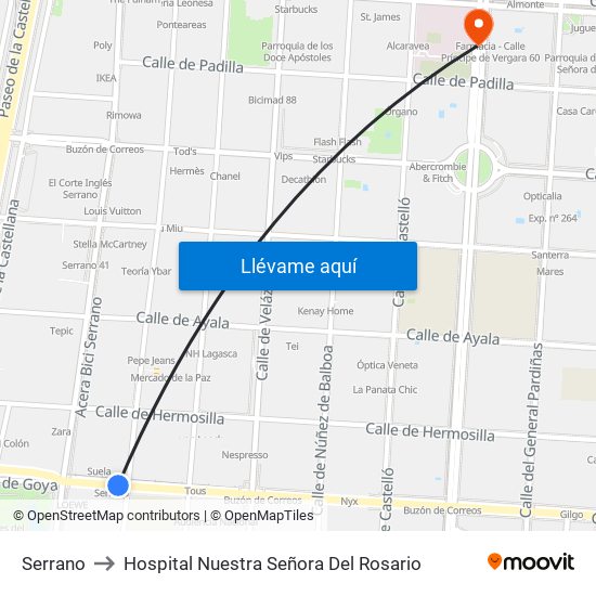 Serrano to Hospital Nuestra Señora Del Rosario map