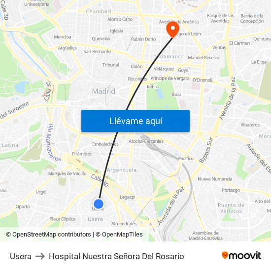 Usera to Hospital Nuestra Señora Del Rosario map