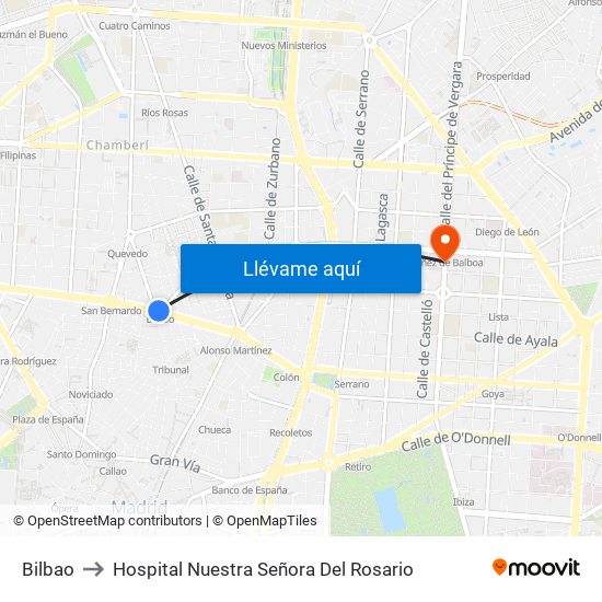 Bilbao to Hospital Nuestra Señora Del Rosario map