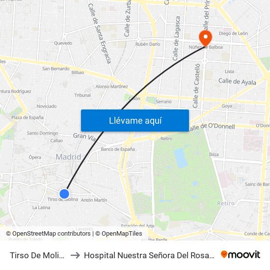 Tirso De Molina to Hospital Nuestra Señora Del Rosario map