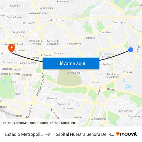 Estadio Metropolitano to Hospital Nuestra Señora Del Rosario map
