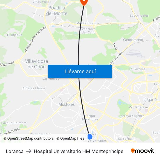 Loranca to Hospital Universitario HM Montepríncipe map