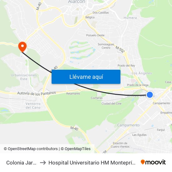 Colonia Jardín to Hospital Universitario HM Montepríncipe map