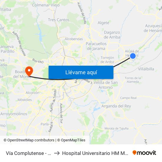 Vía Complutense - Brihuega to Hospital Universitario HM Montepríncipe map