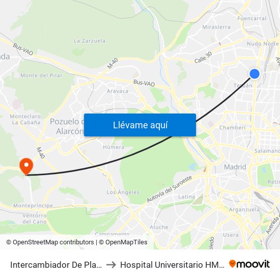 Intercambiador De Plaza De Castilla to Hospital Universitario HM Montepríncipe map