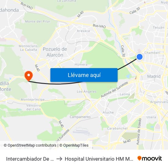 Intercambiador De Moncloa to Hospital Universitario HM Montepríncipe map