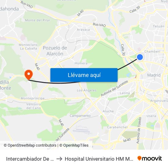 Intercambiador De Moncloa to Hospital Universitario HM Montepríncipe map