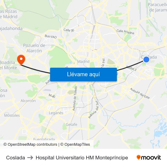 Coslada to Hospital Universitario HM Montepríncipe map