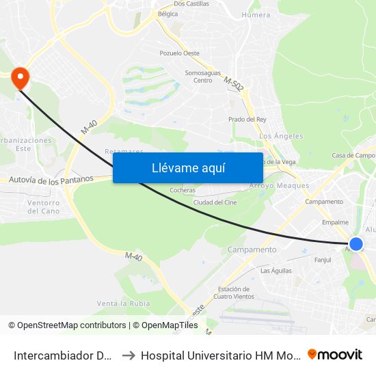 Intercambiador De Aluche to Hospital Universitario HM Montepríncipe map