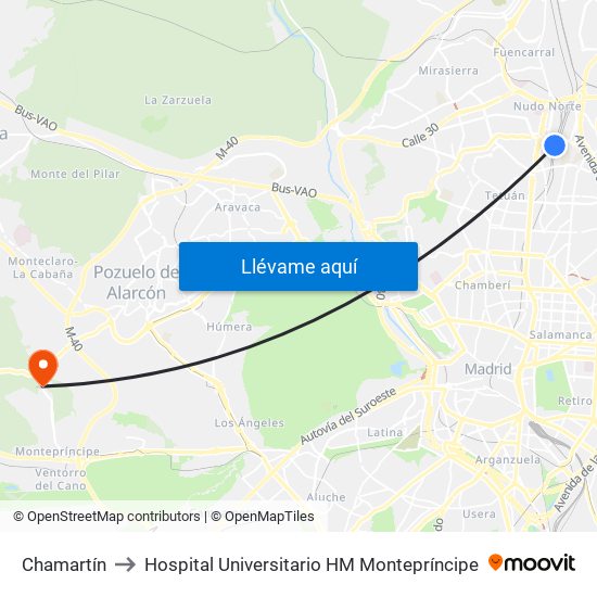 Chamartín to Hospital Universitario HM Montepríncipe map