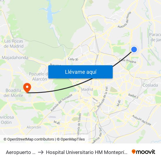 Aeropuerto T4 to Hospital Universitario HM Montepríncipe map