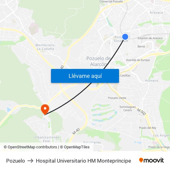 Pozuelo to Hospital Universitario HM Montepríncipe map