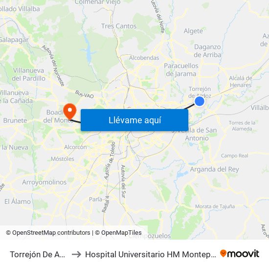 Torrejón De Ardoz to Hospital Universitario HM Montepríncipe map