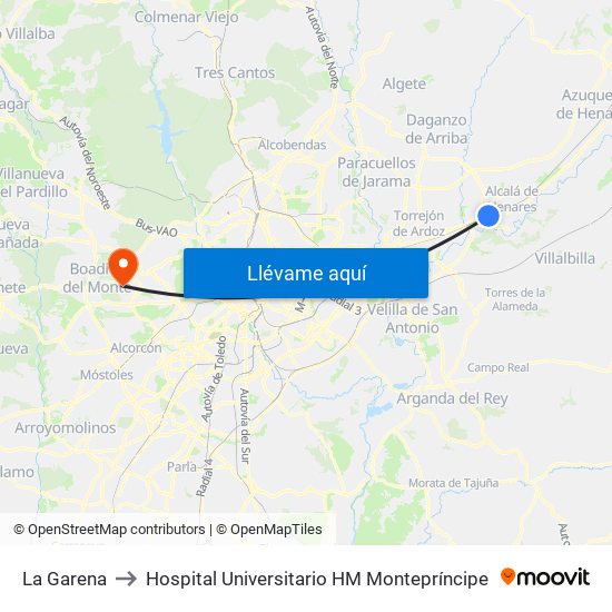 La Garena to Hospital Universitario HM Montepríncipe map