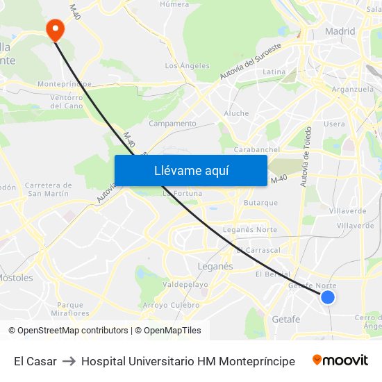 El Casar to Hospital Universitario HM Montepríncipe map