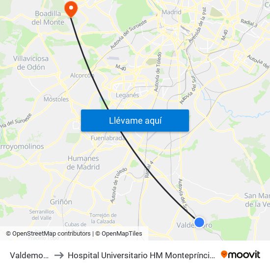 Valdemoro to Hospital Universitario HM Montepríncipe map
