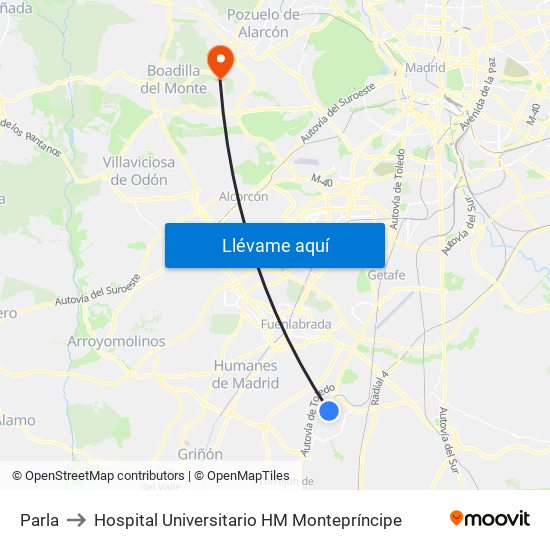 Parla to Hospital Universitario HM Montepríncipe map