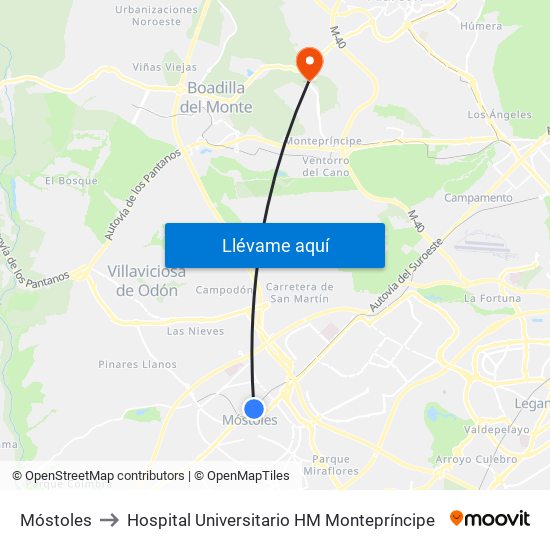 Móstoles to Hospital Universitario HM Montepríncipe map
