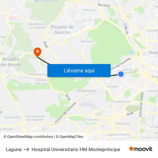 Laguna to Hospital Universitario HM Montepríncipe map
