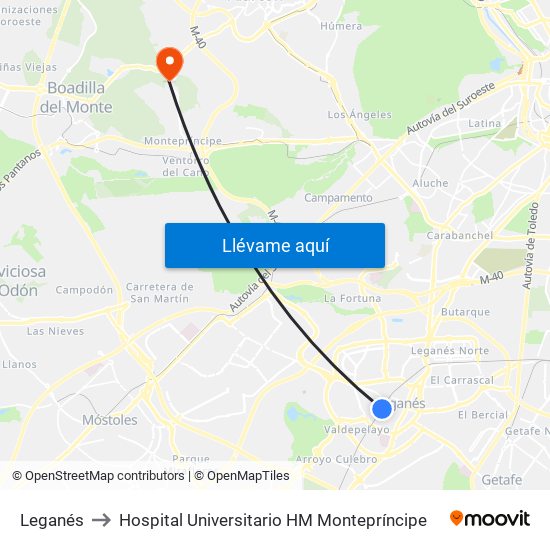Leganés to Hospital Universitario HM Montepríncipe map